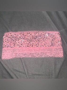 Victoria Secret Pink Bandeau Womens Size M Pink Sequence Lace Barbiecore